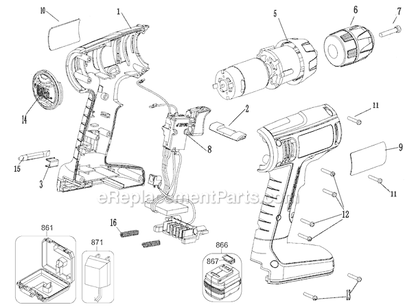 Page A Diagram and Parts List for CDC180ASB Type 2 Black and Decker Cordless Drill